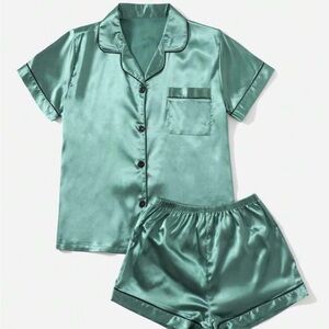Green satin pajama set